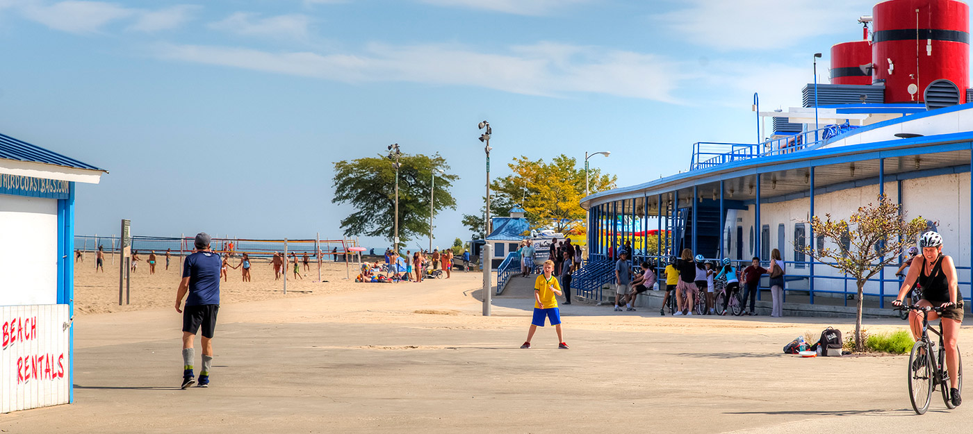 People playing on beach in Chicago