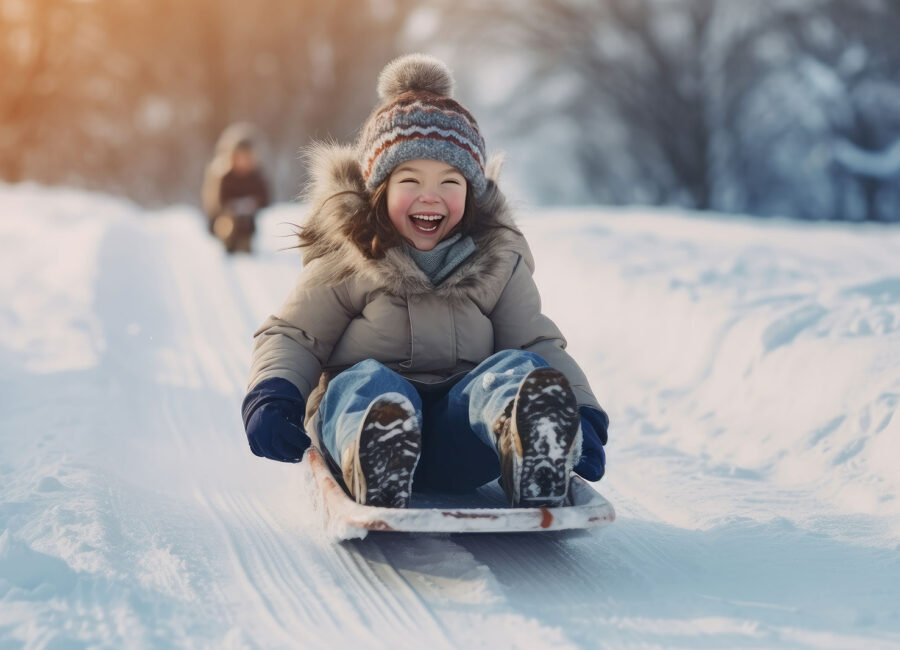 Young girl riding on sled