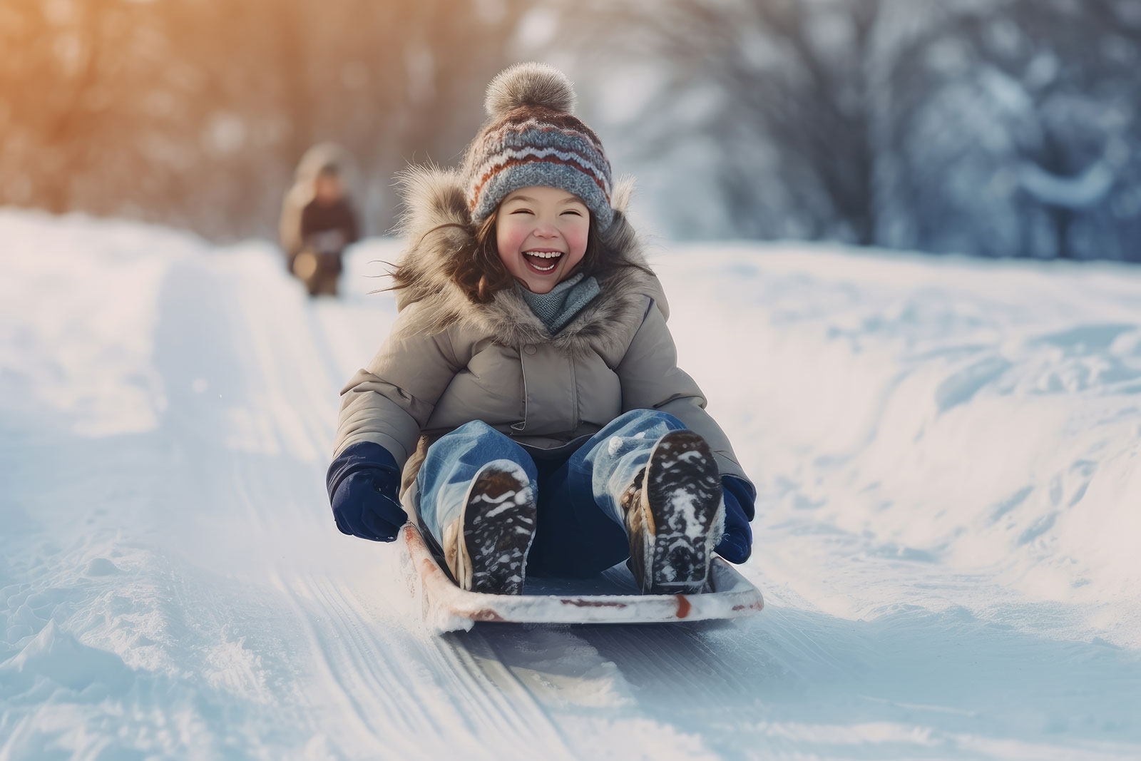 Young girl riding on sled