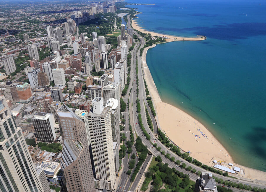 Aerial View of Chicago Lakefront Facing North