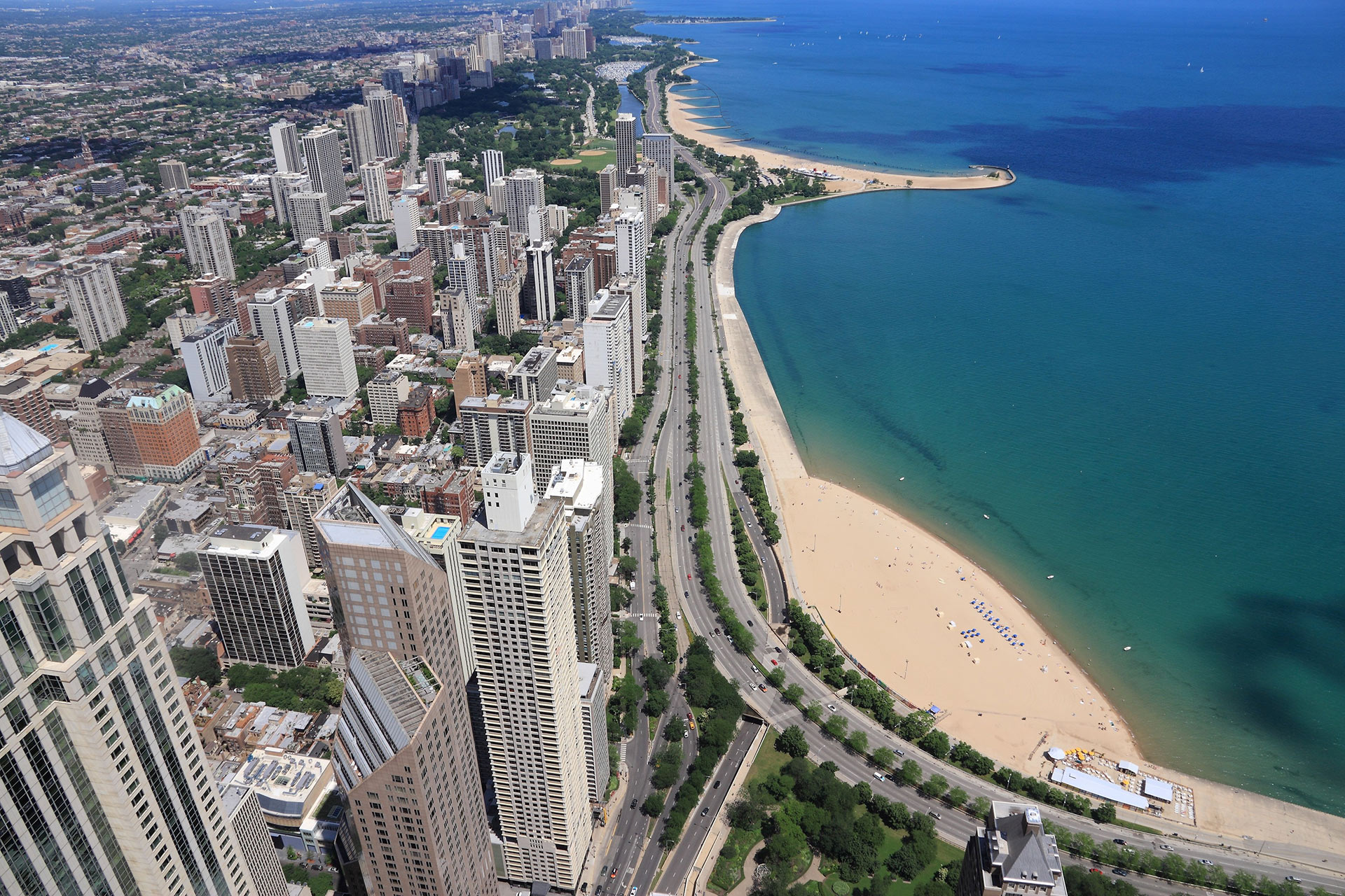 Aerial View of Chicago Lakefront Facing North