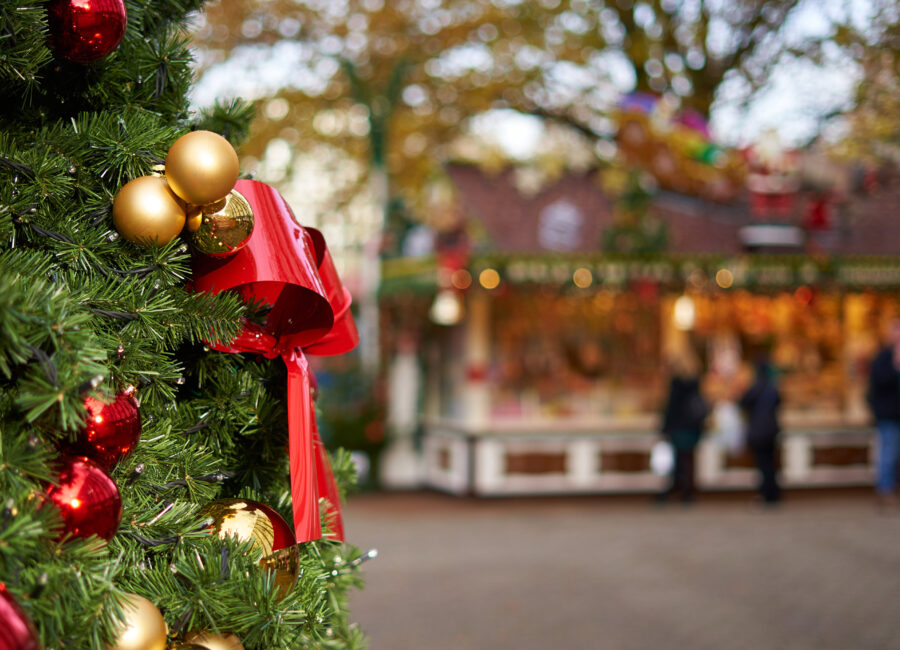 Close up of Christmas tree at holiday market